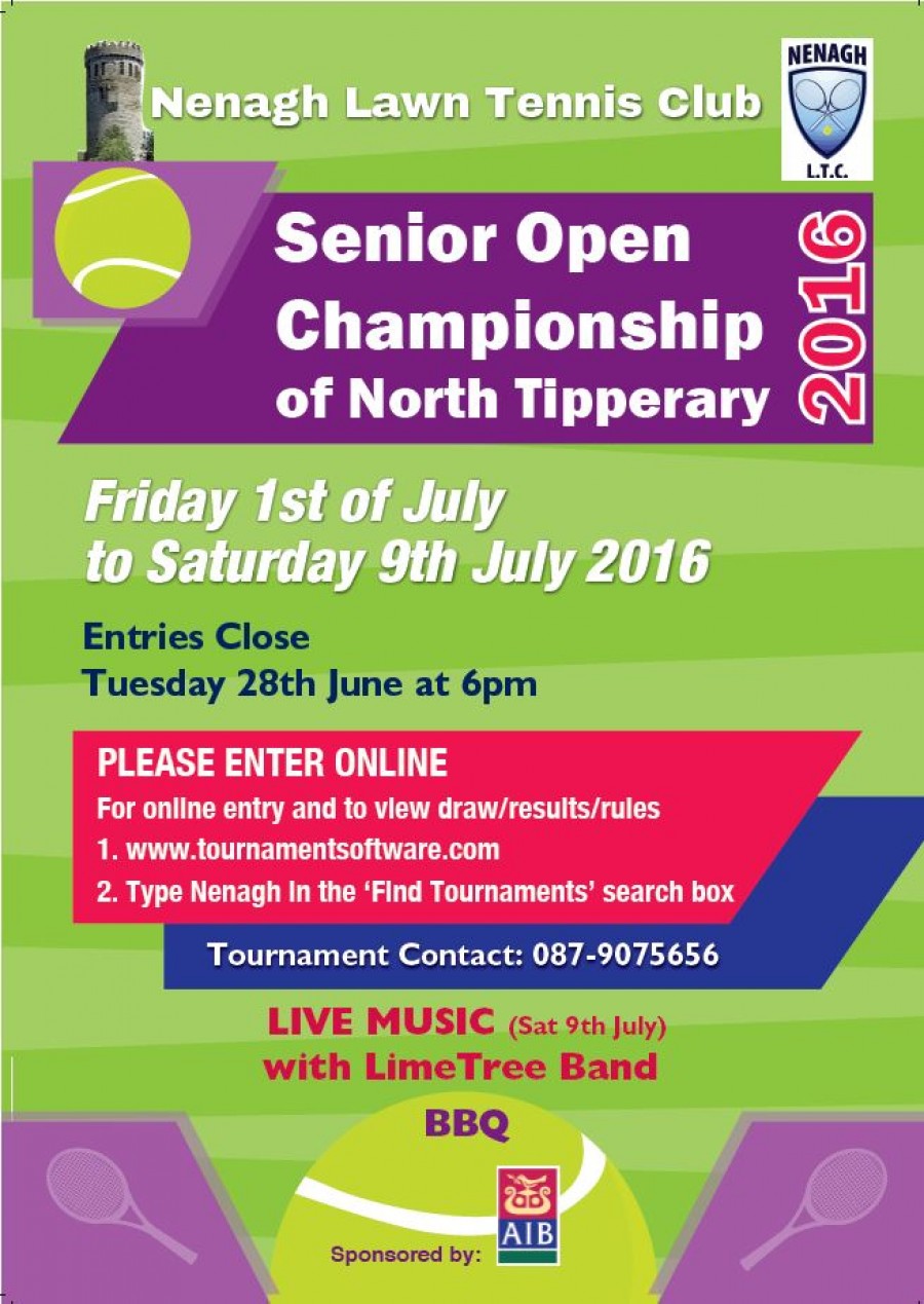 Nenagh AIB Senior Open Week – Fri 1st July – Sat 9th July