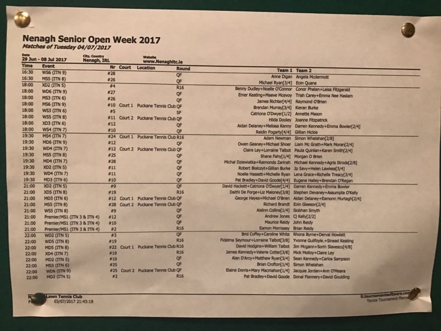 Tuesday’s Order Of Play