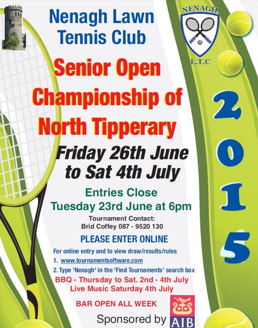 AIB Nenagh Senior Open – 26th June – 4th July