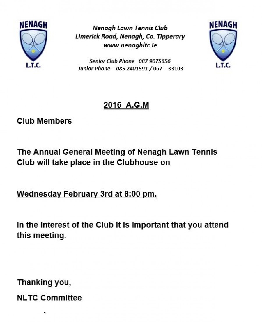 AGM Wednesday 4th Feb 8pm