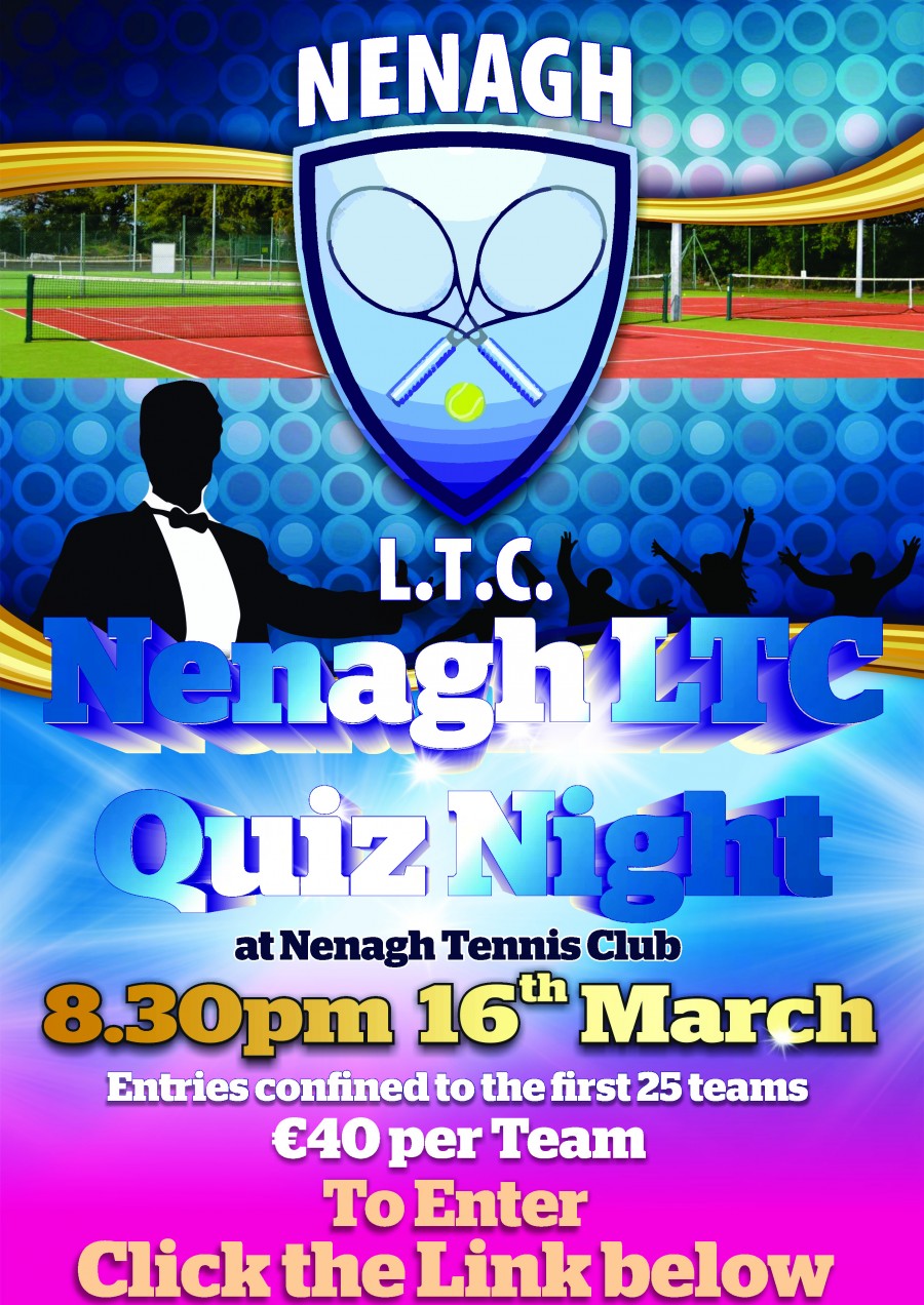 Nenagh LTC Quiz Night on Wed, March 16th at 8:30pm